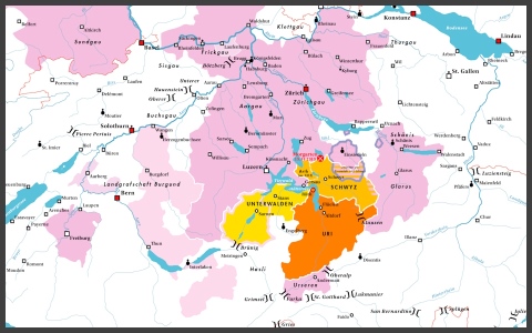 Historische Karte der Schweiz zur Zeit der Gründung der alten Eidgenossenschaft
