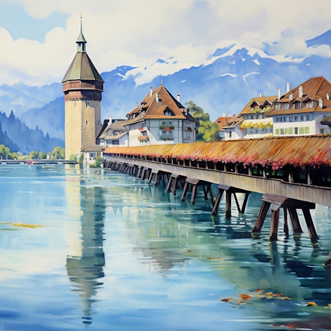 Kapellbrücke in Luzern wie von Midjourney KI erdacht